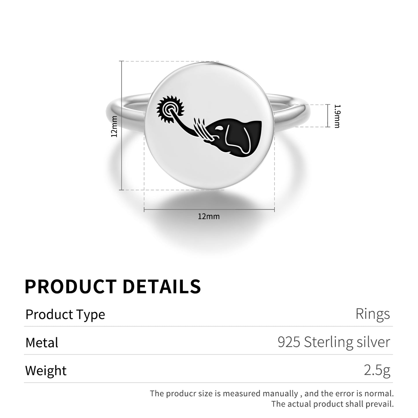 Airavarta – Six tusked Elephant Buddhist Symbols Adjustable Open Ring