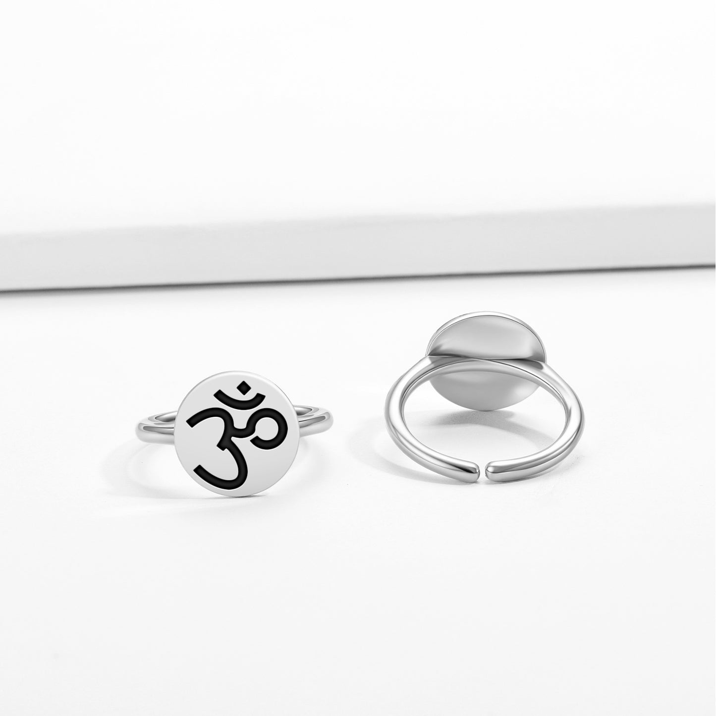 Om Buddhist Symbols Adjustable Open Ring