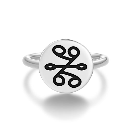 Adu Hwam Adinkra Symbols Adjustable Open Ring