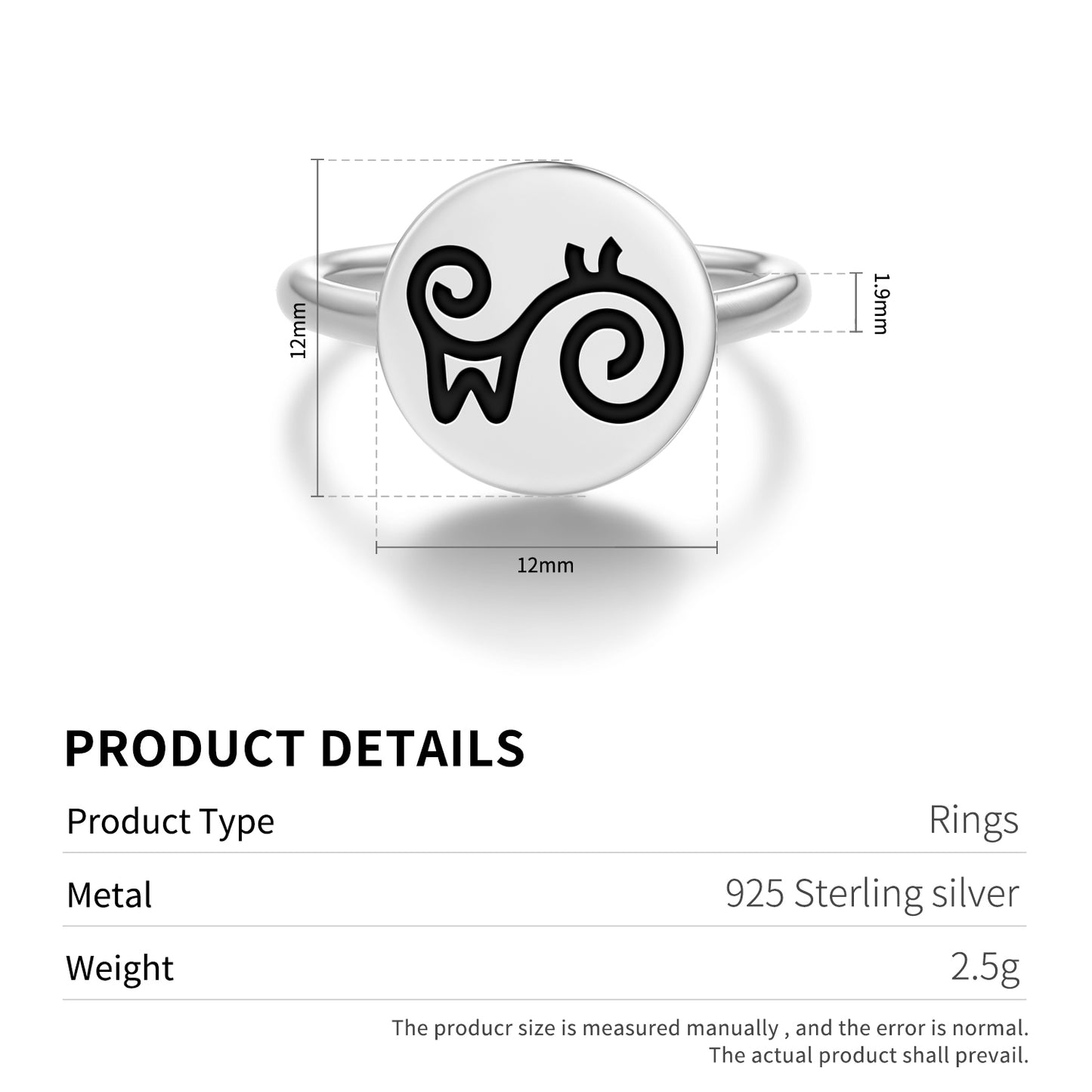 Ahoden Adinkra Symbols Adjustable Open Ring