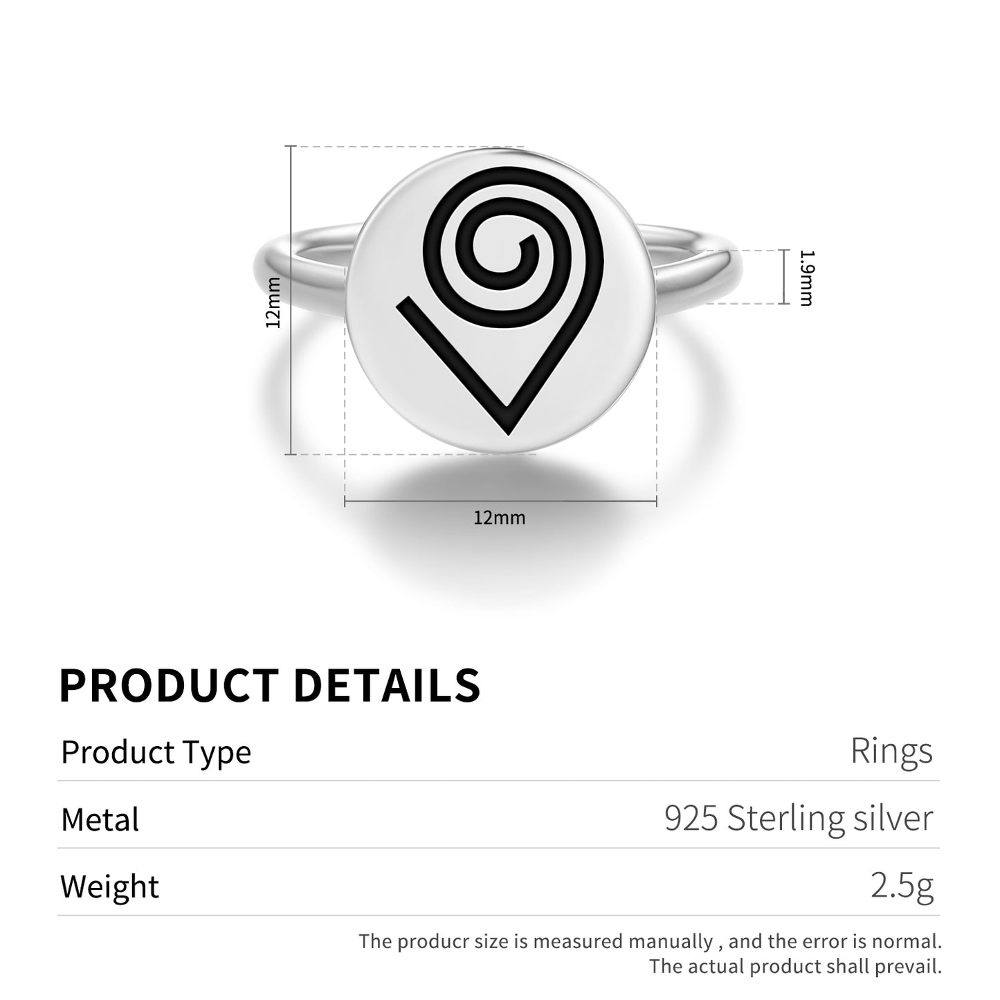 Kokuromotie Adinkra Symbols Adjustable Open Ring