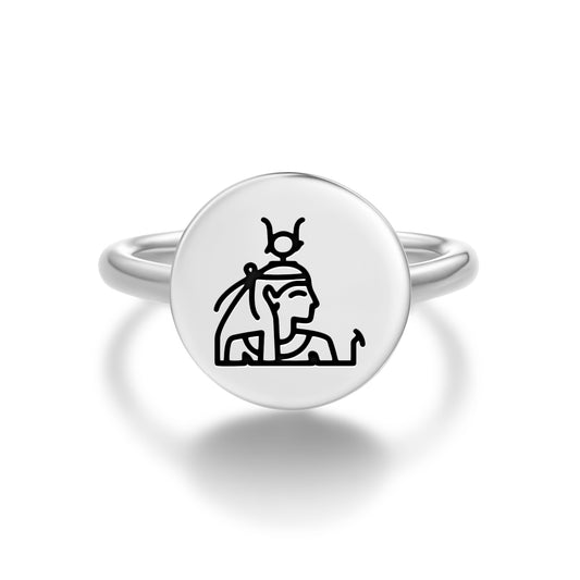 Hathor Egyptian Symbols Adjustable Open Ring