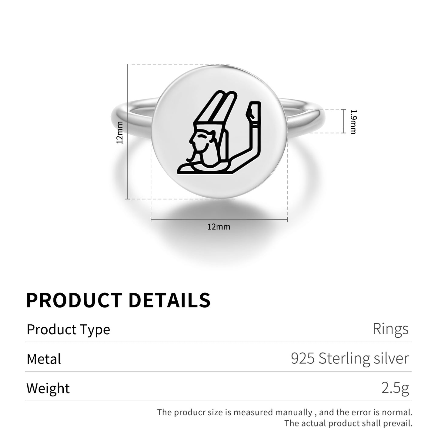 Min Egyptian Symbols Adjustable Open Ring