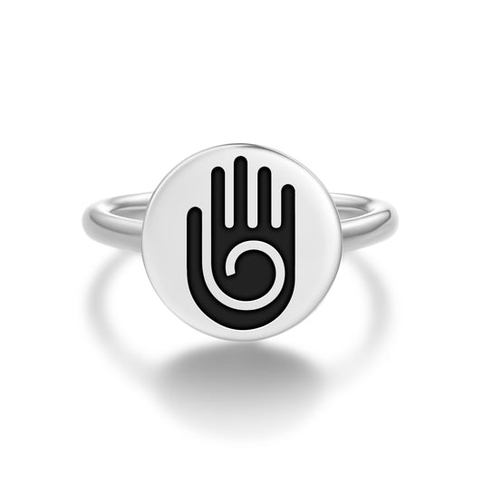 Healing Hand Hopi Symbols Adjustable Open Ring