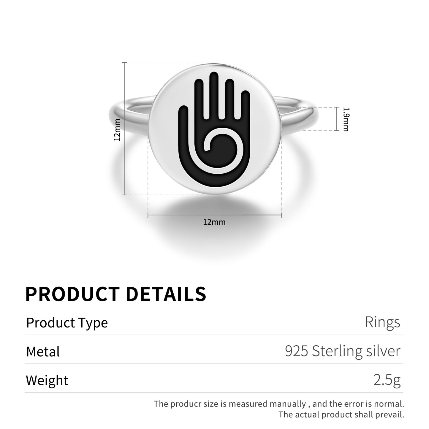 Healing Hand Hopi Symbols Adjustable Open Ring