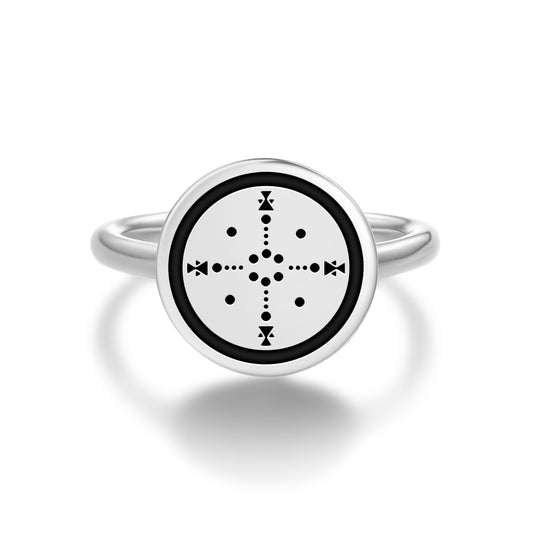 Medicine Wheel Four Huts Lakota Sioux Symbols Adjustable Open Ring