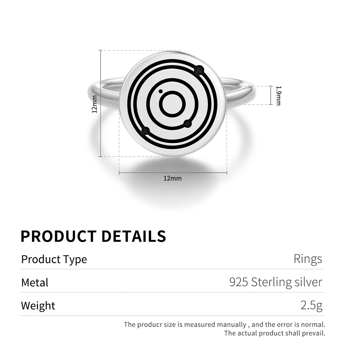 Nine Planets Crop Circles Symbols Adjustable Open Ring