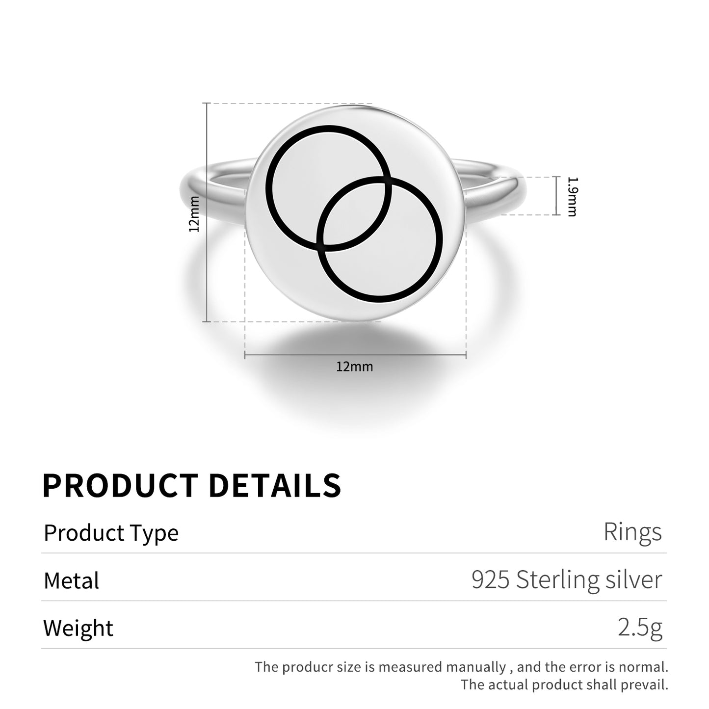 Dyad Vesica Pisces Crop Circles Symbols Adjustable Open Ring