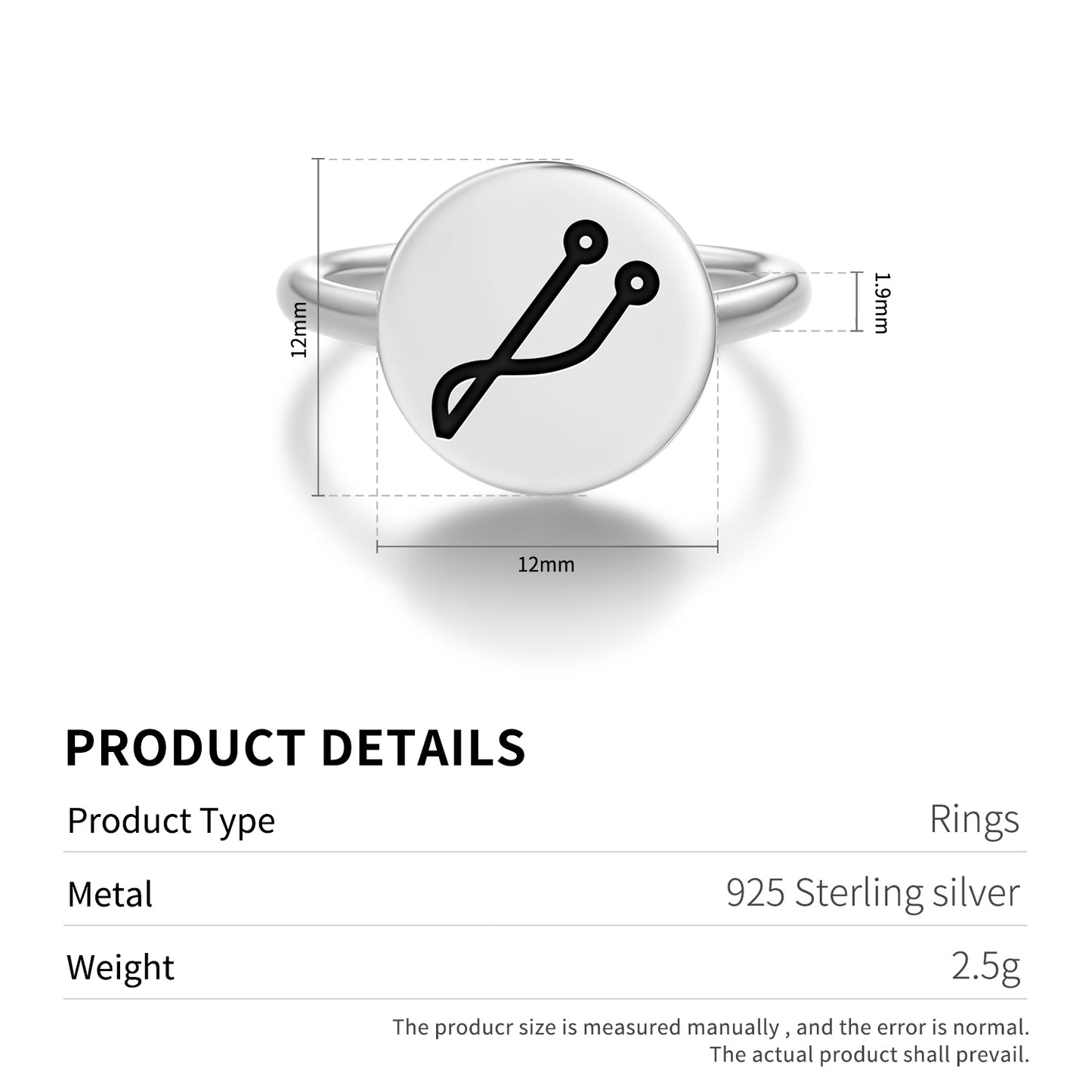 CALIEL Angels Symbols Adjustable Open Ring