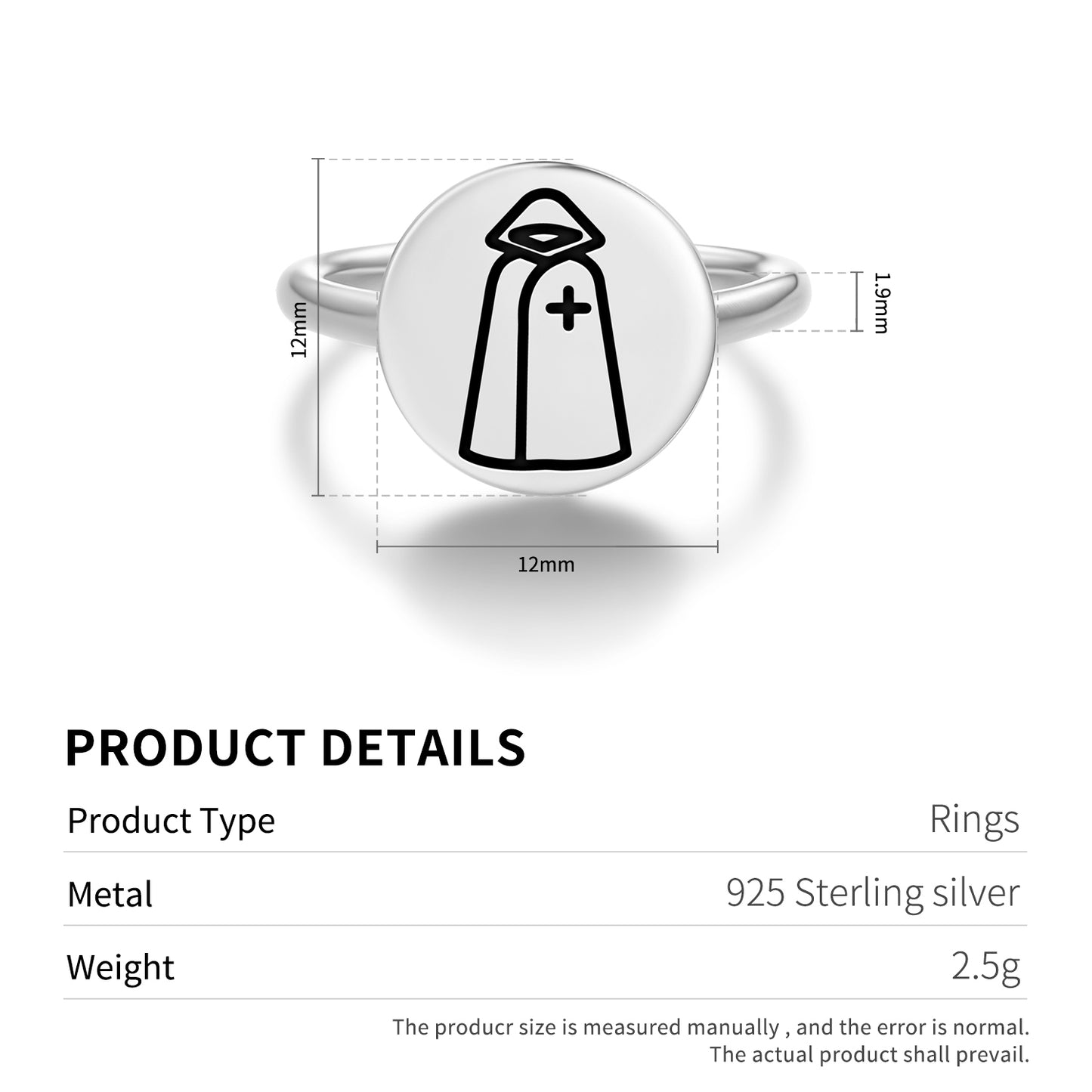 Templar white cloak Templar Symbols Adjustable Open Ring