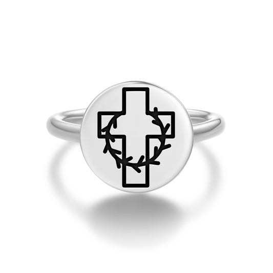 Сrown of Thorns on the Cross Templar Symbols Adjustable Open Ring