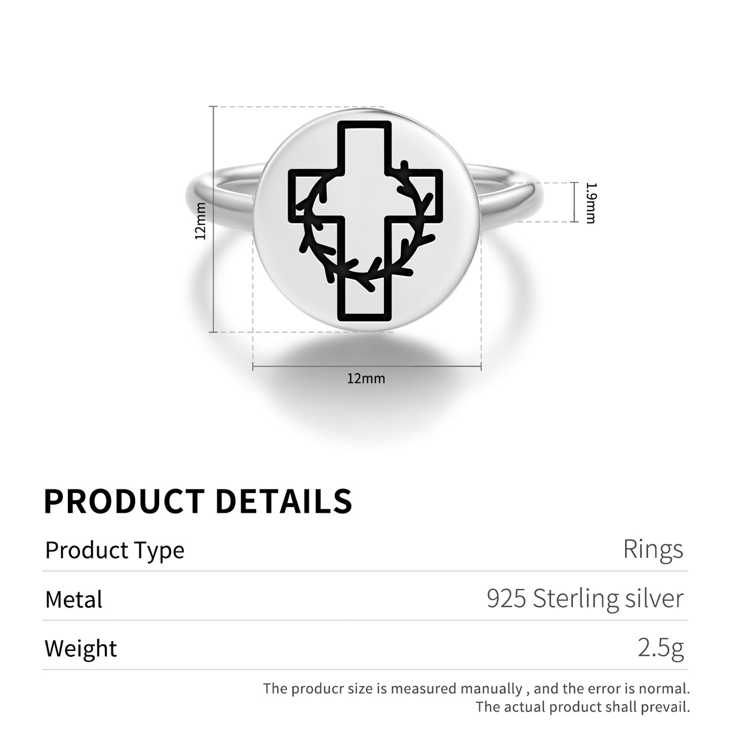 Сrown of Thorns on the Cross Templar Symbols Adjustable Open Ring