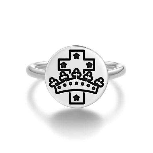 The Crown and The Cross Templar Symbols Adjustable Open Ring