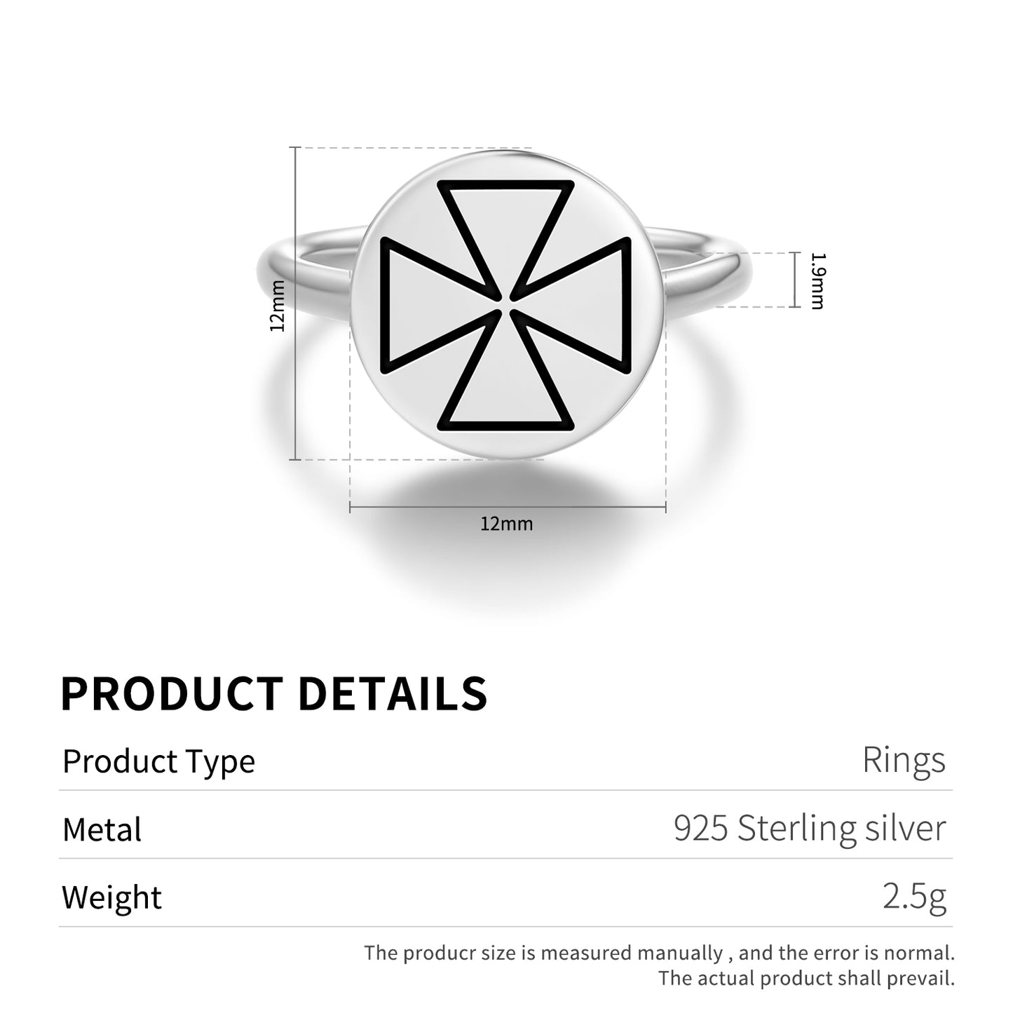 Templar Cross Templar Symbols Adjustable Open Ring