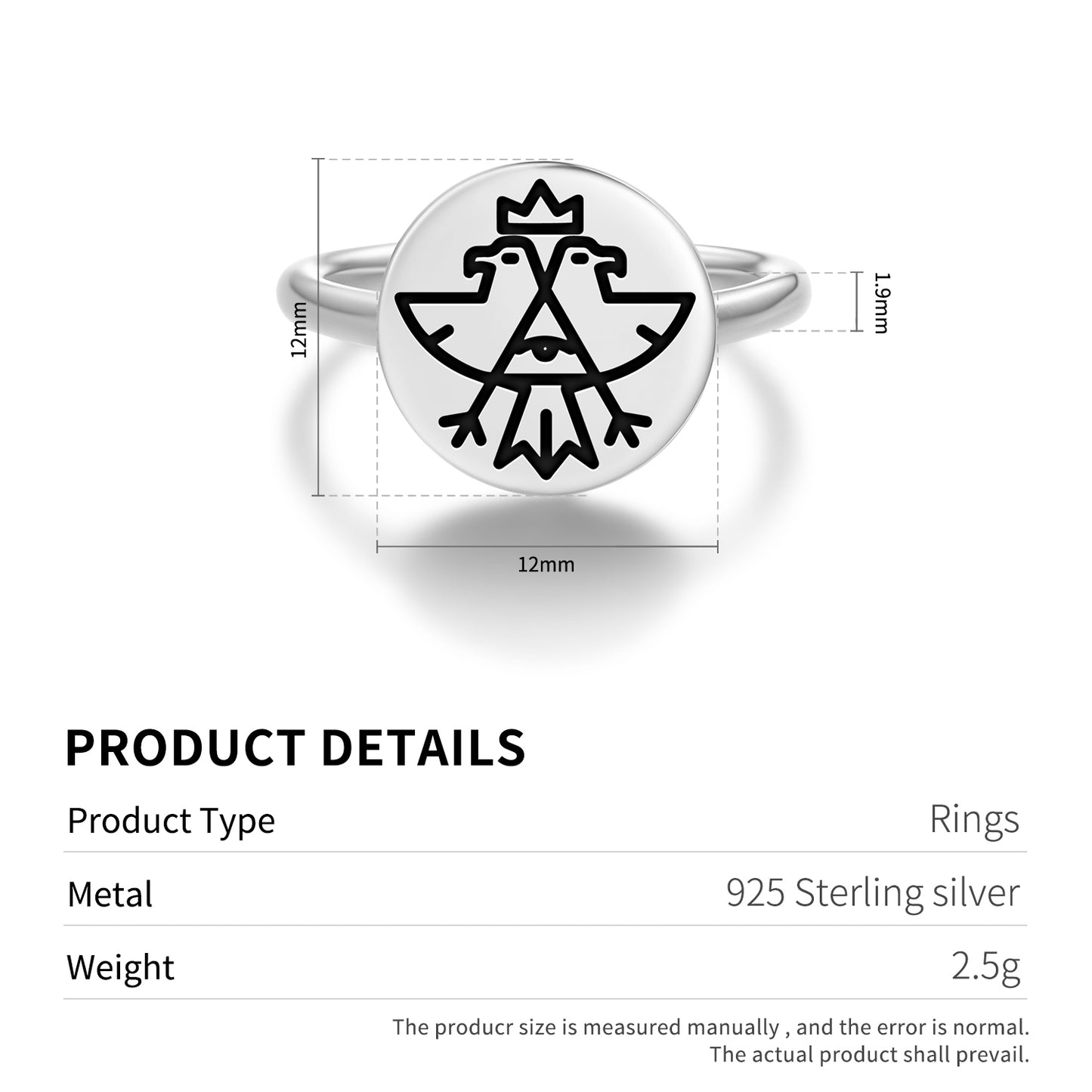 White Eagle Templar Symbols Adjustable Open Ring