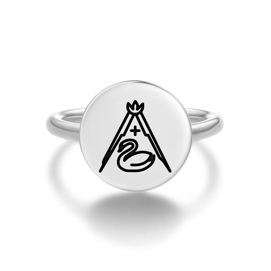 White Swan Templar Symbols Adjustable Open Ring