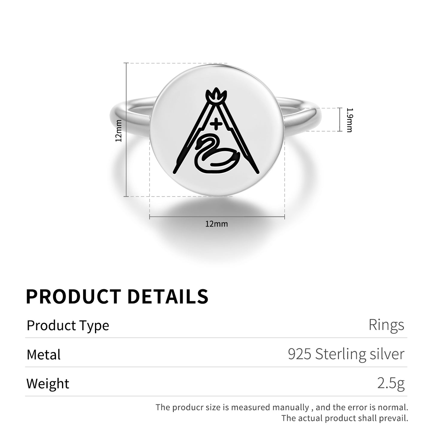 White Swan Templar Symbols Adjustable Open Ring
