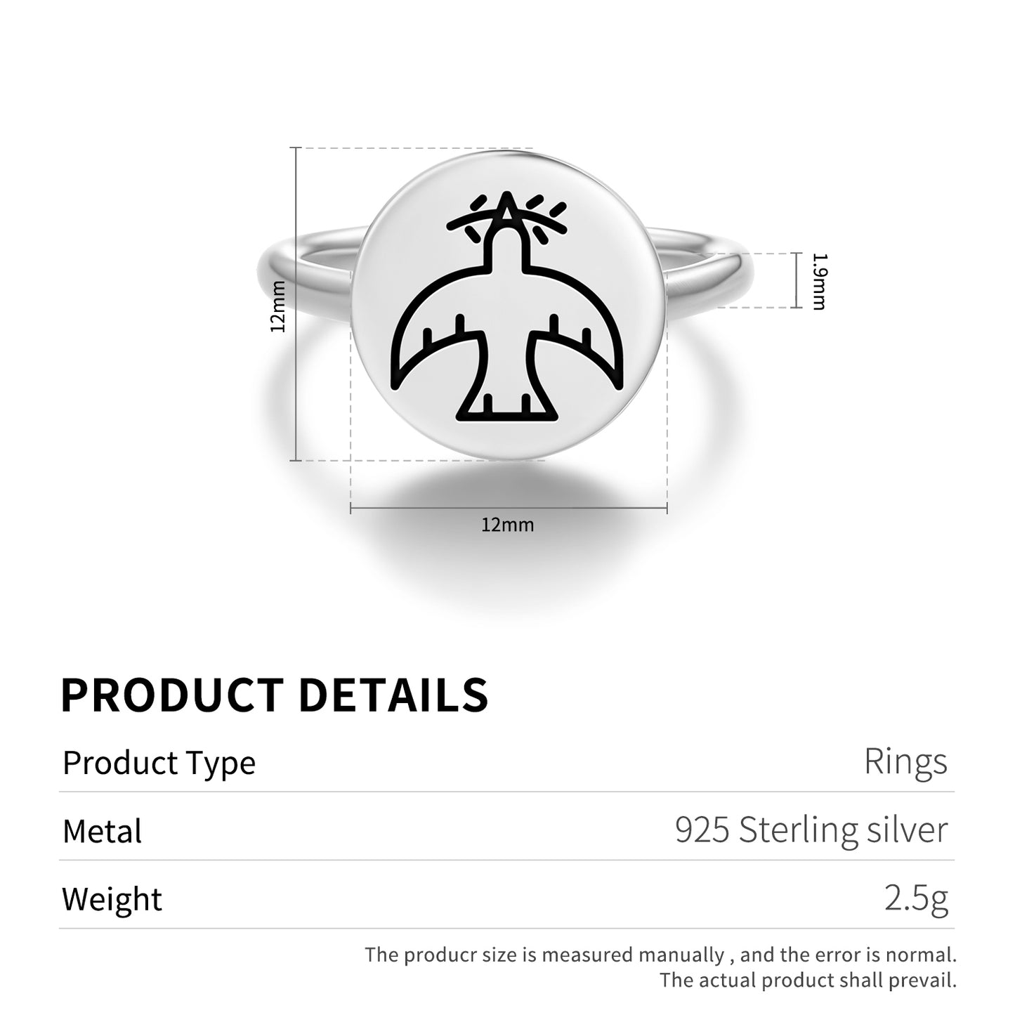 White Pigeon Templar Symbols Adjustable Open Ring