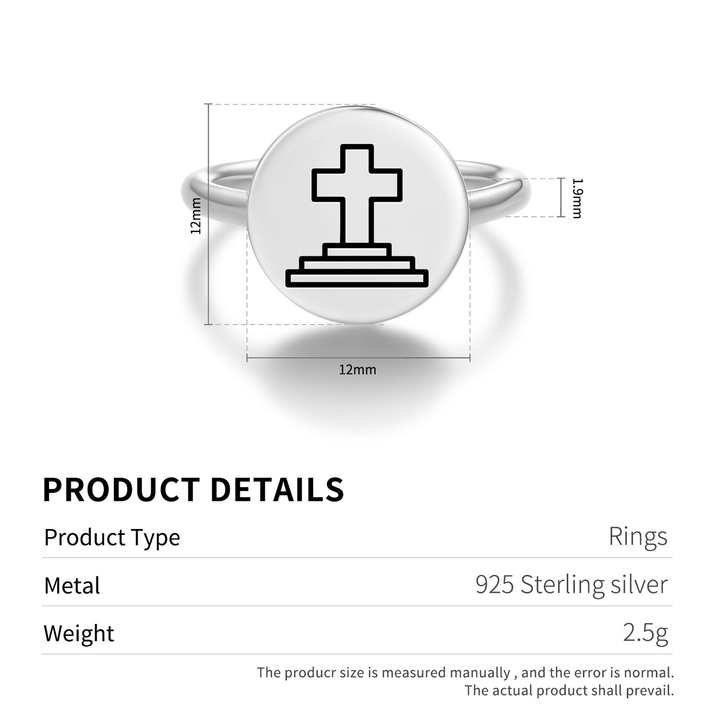 Calvary Cross Templar Symbols Adjustable Open Ring