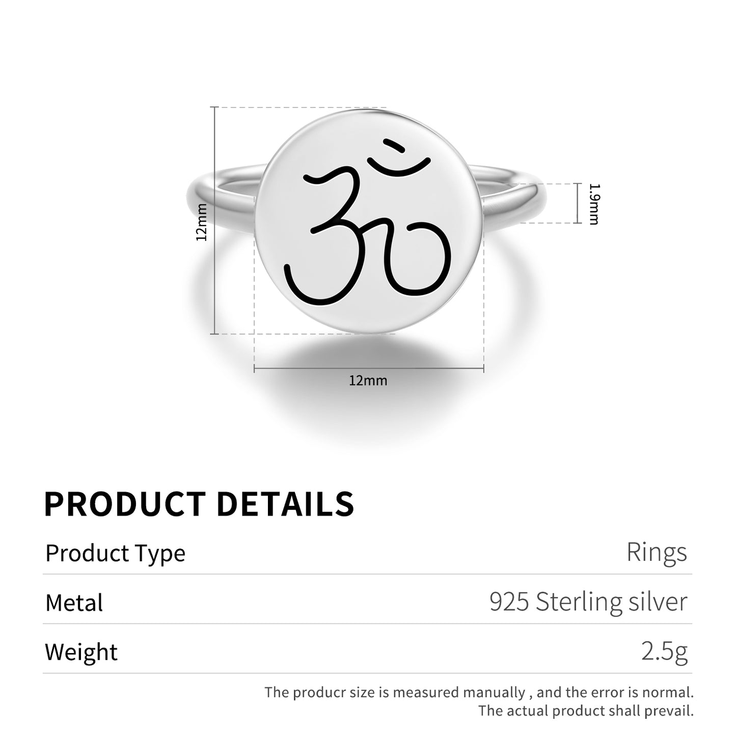 AUM OM OHM Reiki Symbols Adjustable Open Ring