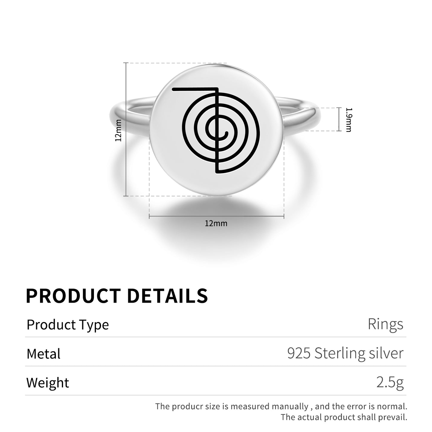 Cho Ku Rei Reiki Symbols Adjustable Open Ring