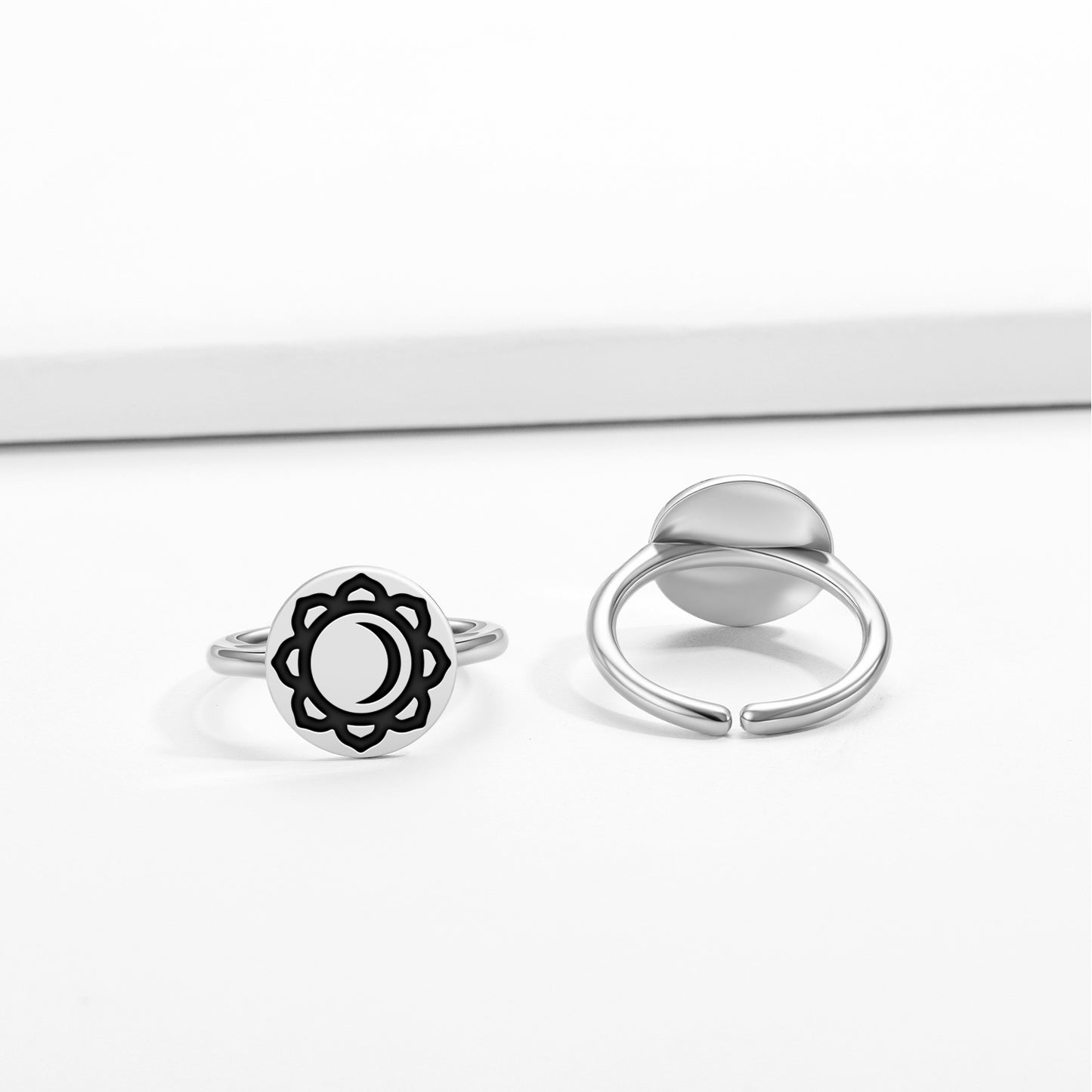 Chandra Hindu Symbols Adjustable Open Ring