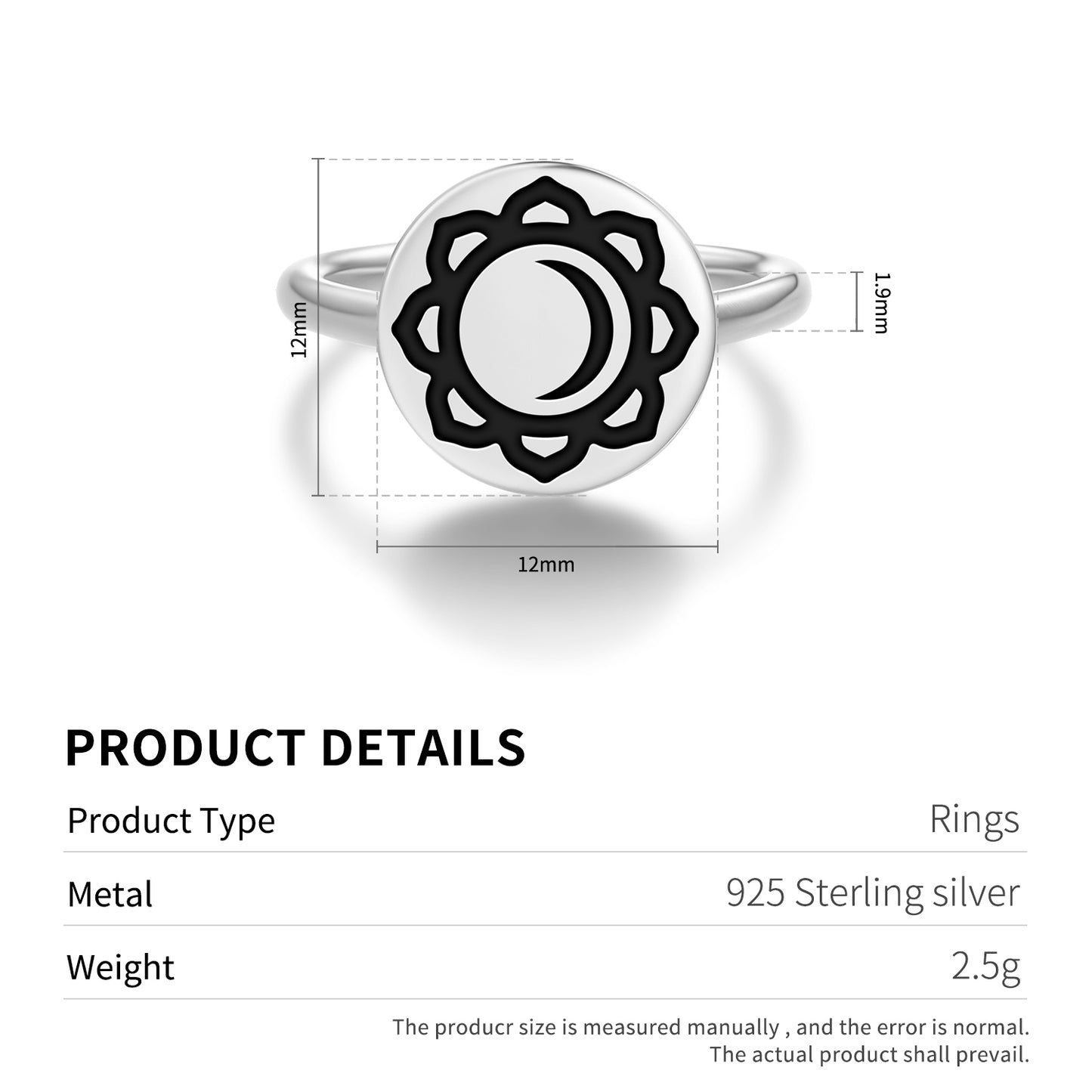 Chandra Hindu Symbols Adjustable Open Ring