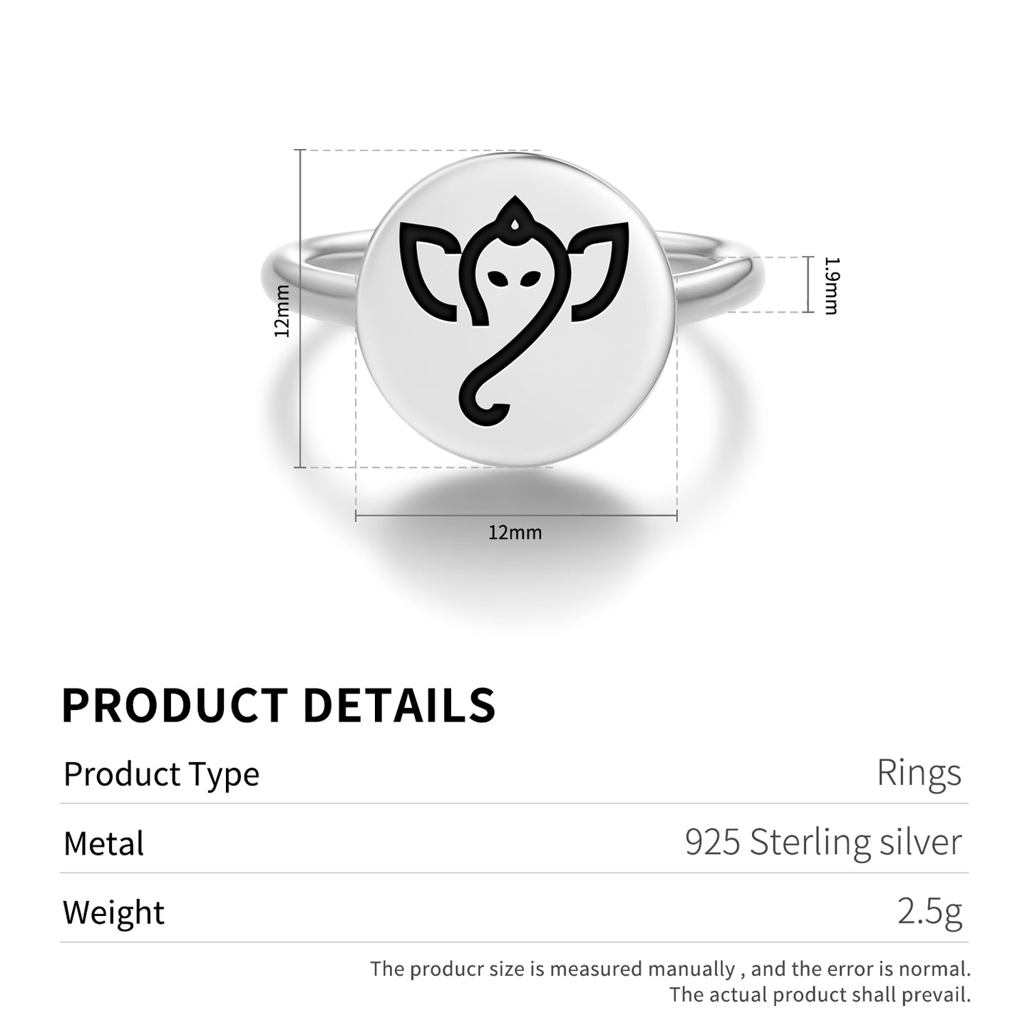 Ganesha Hindu Symbols Adjustable Open Ring