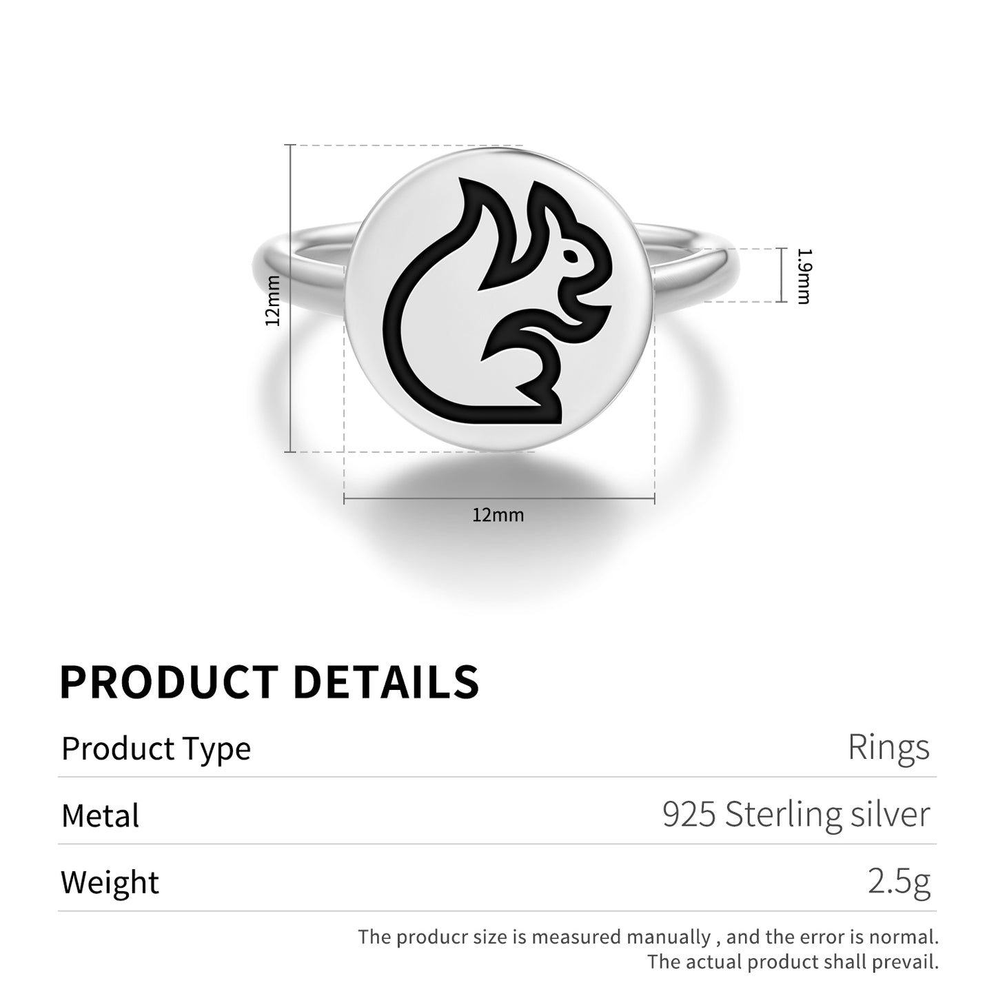 SQUIRREL Animal Symbols Adjustable Open Ring