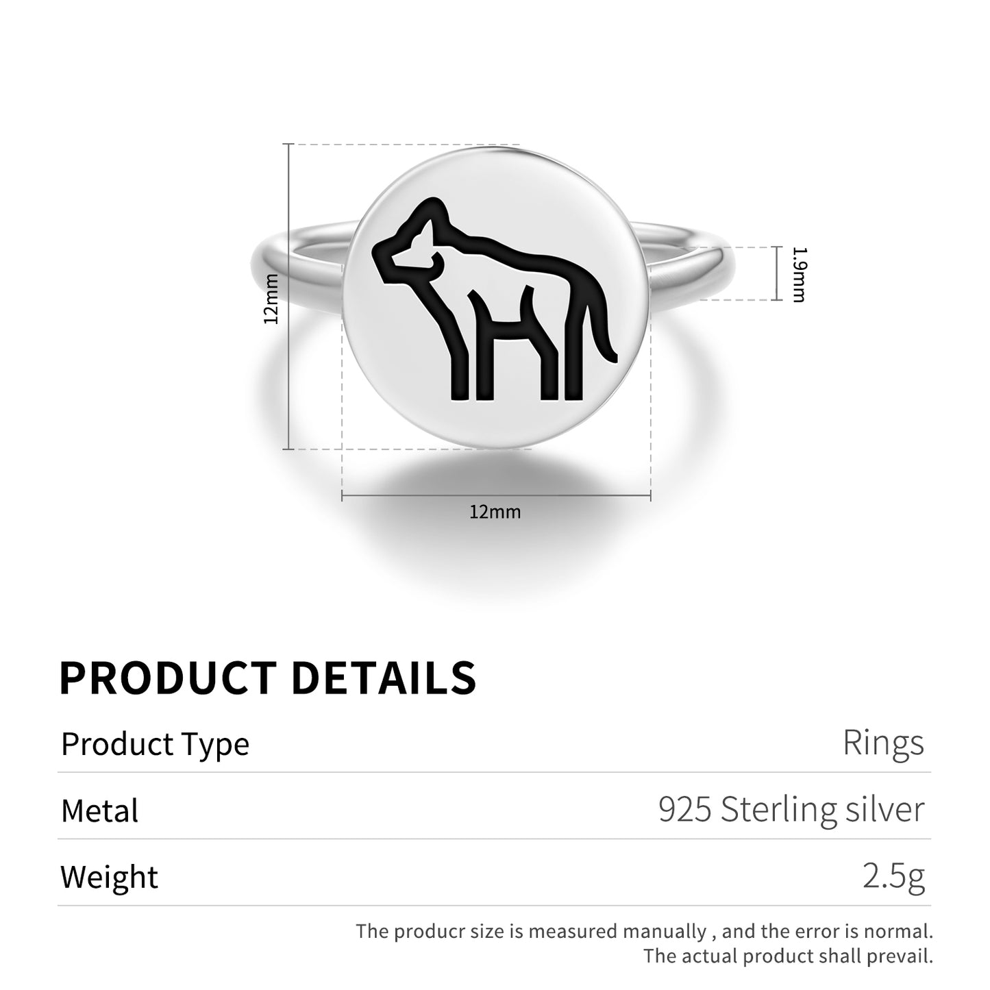 WOLF Animal Symbols Adjustable Open Ring