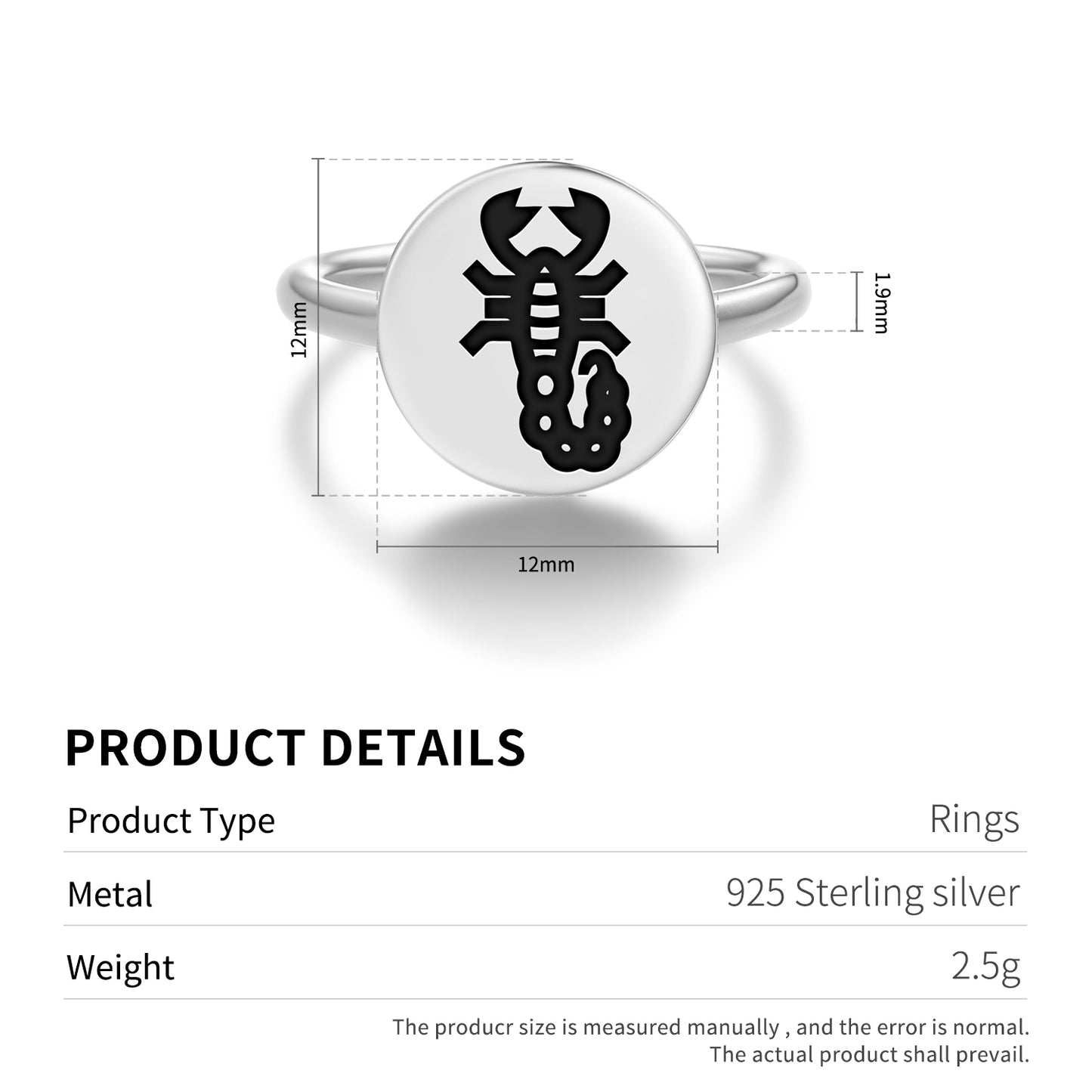 SCORPION Animal Symbols Adjustable Open Ring