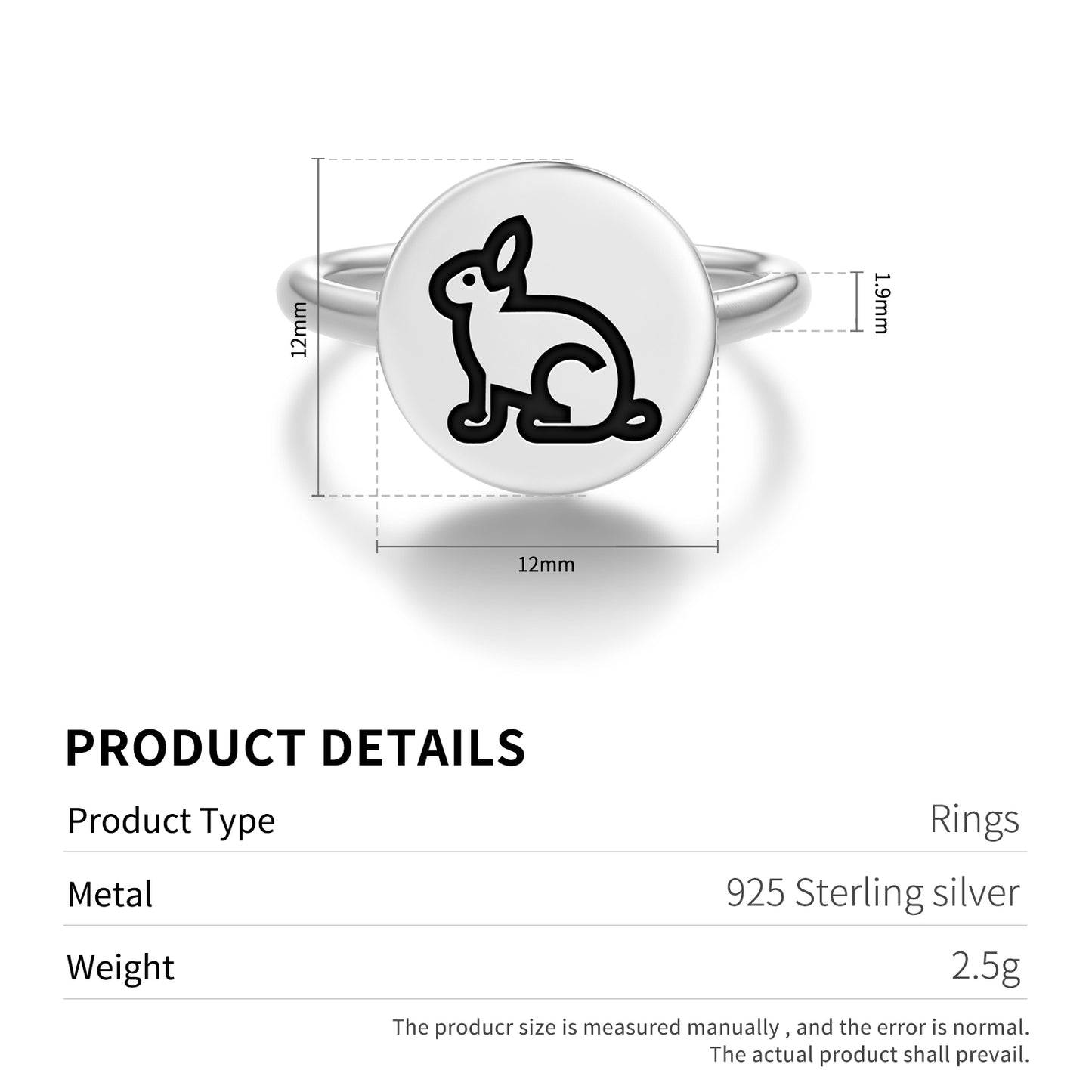 RABBIT Animal Symbols Adjustable Open Ring