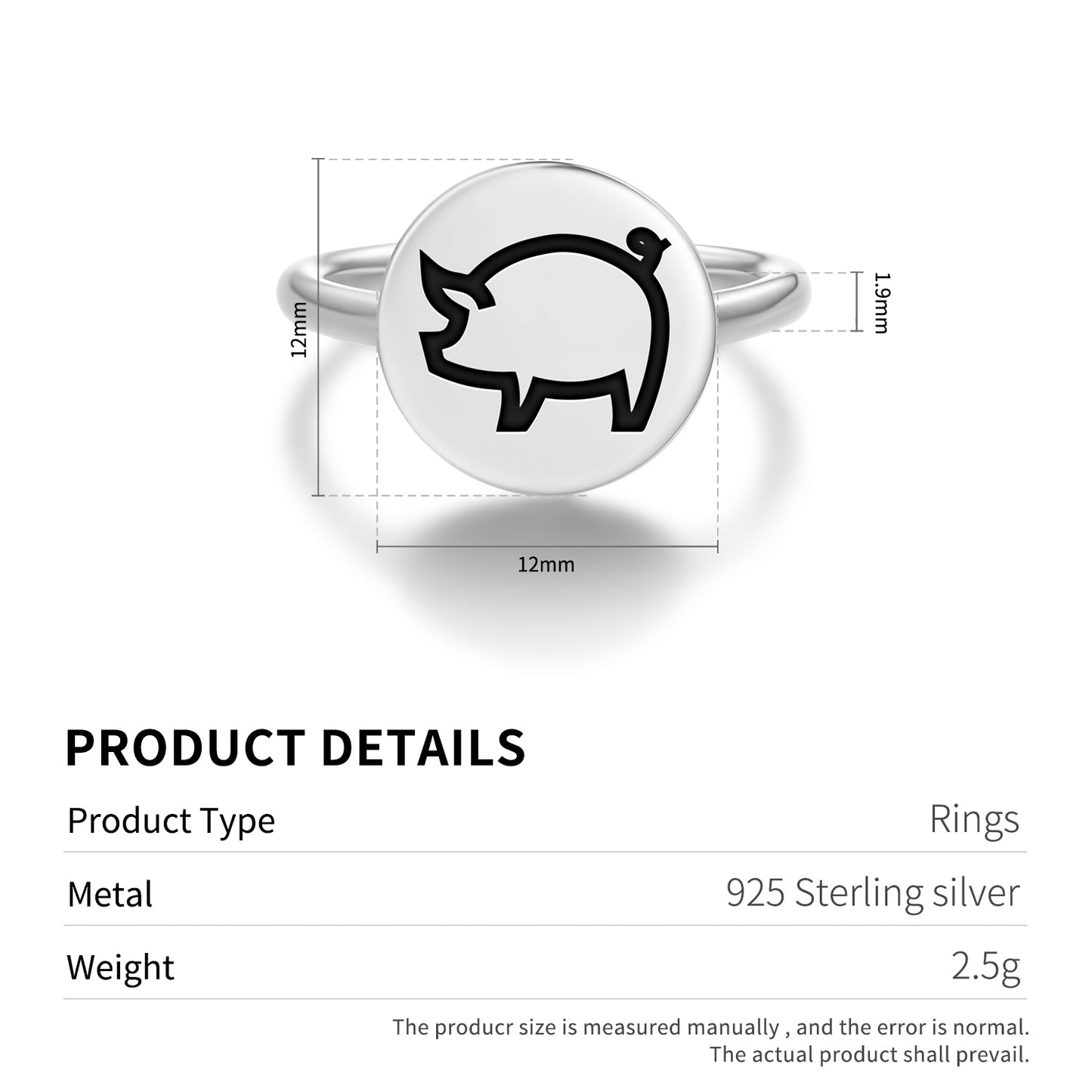 PIG Animal Symbols Adjustable Open Ring