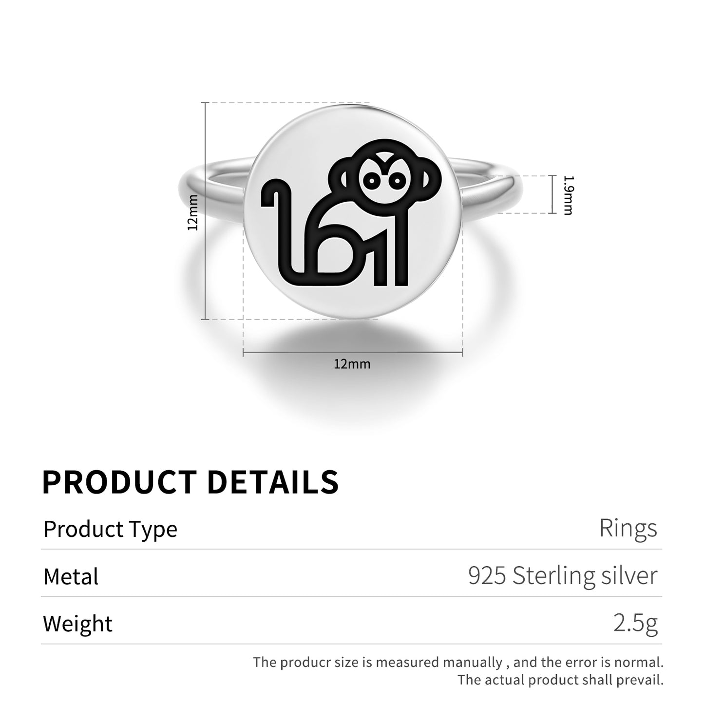 MONKEY Animal Symbols Adjustable Open Ring