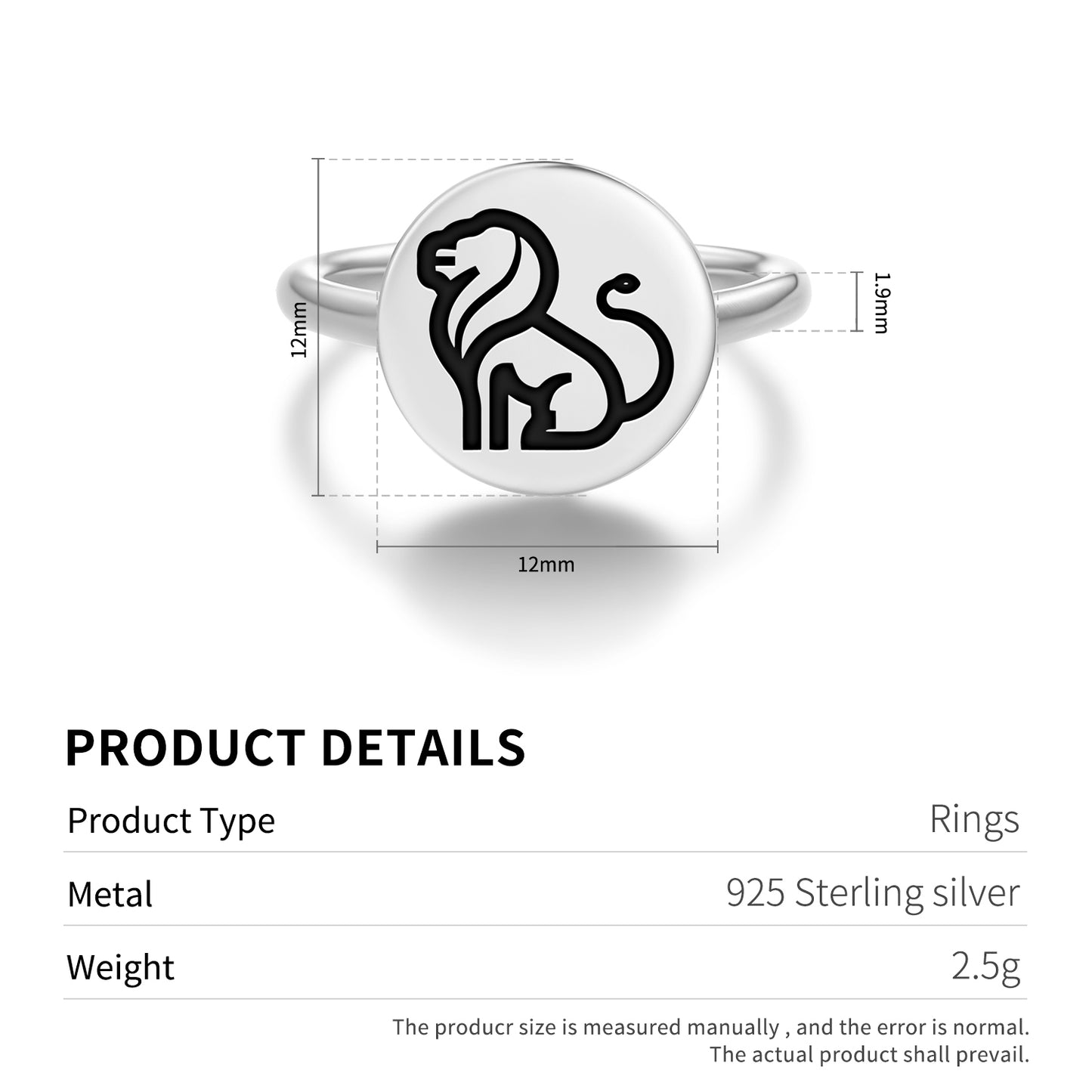 LION Animal Symbols Adjustable Open Ring