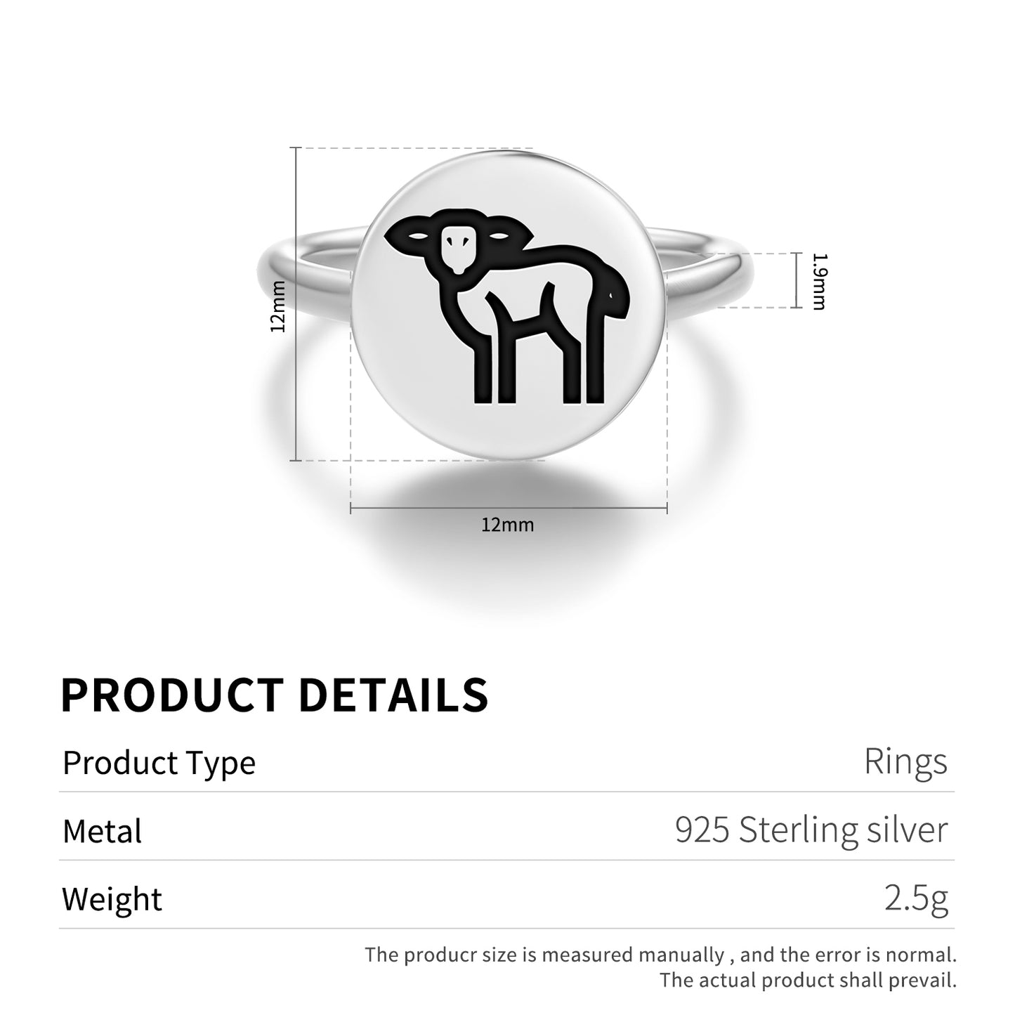 LAMB Animal Symbols Adjustable Open Ring
