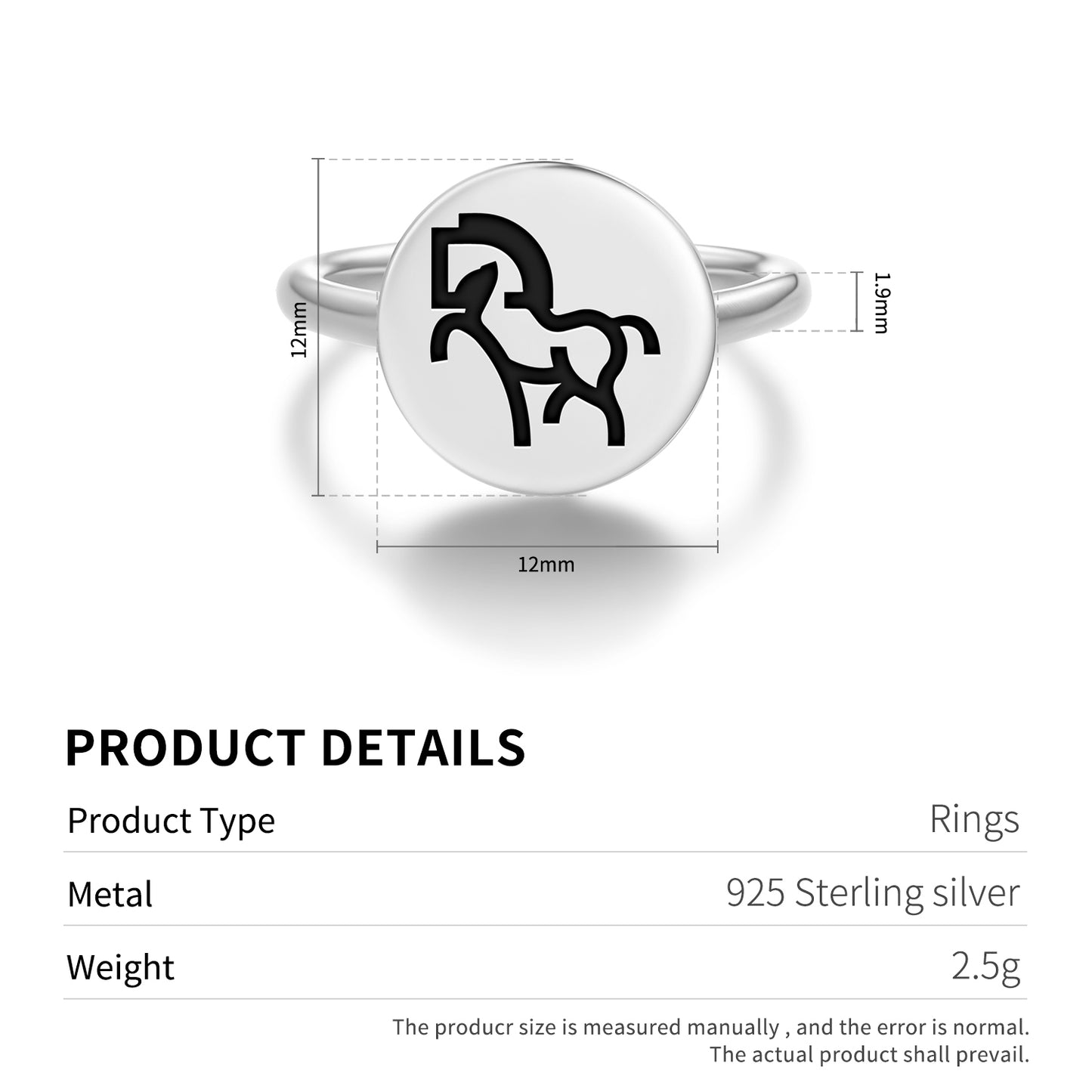 HORSE Animal Symbols Adjustable Open Ring