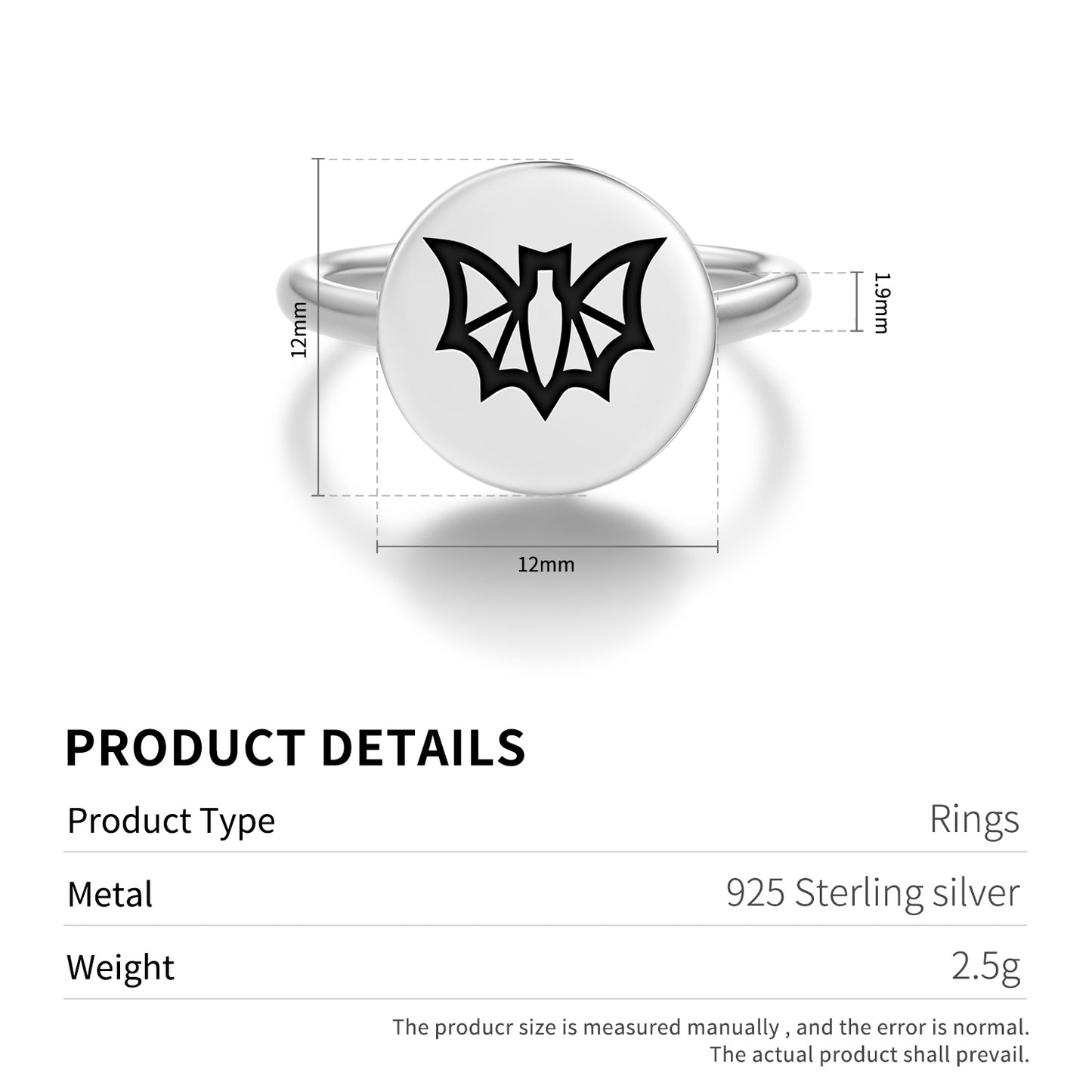 BAT Animal Symbols Adjustable Open Ring