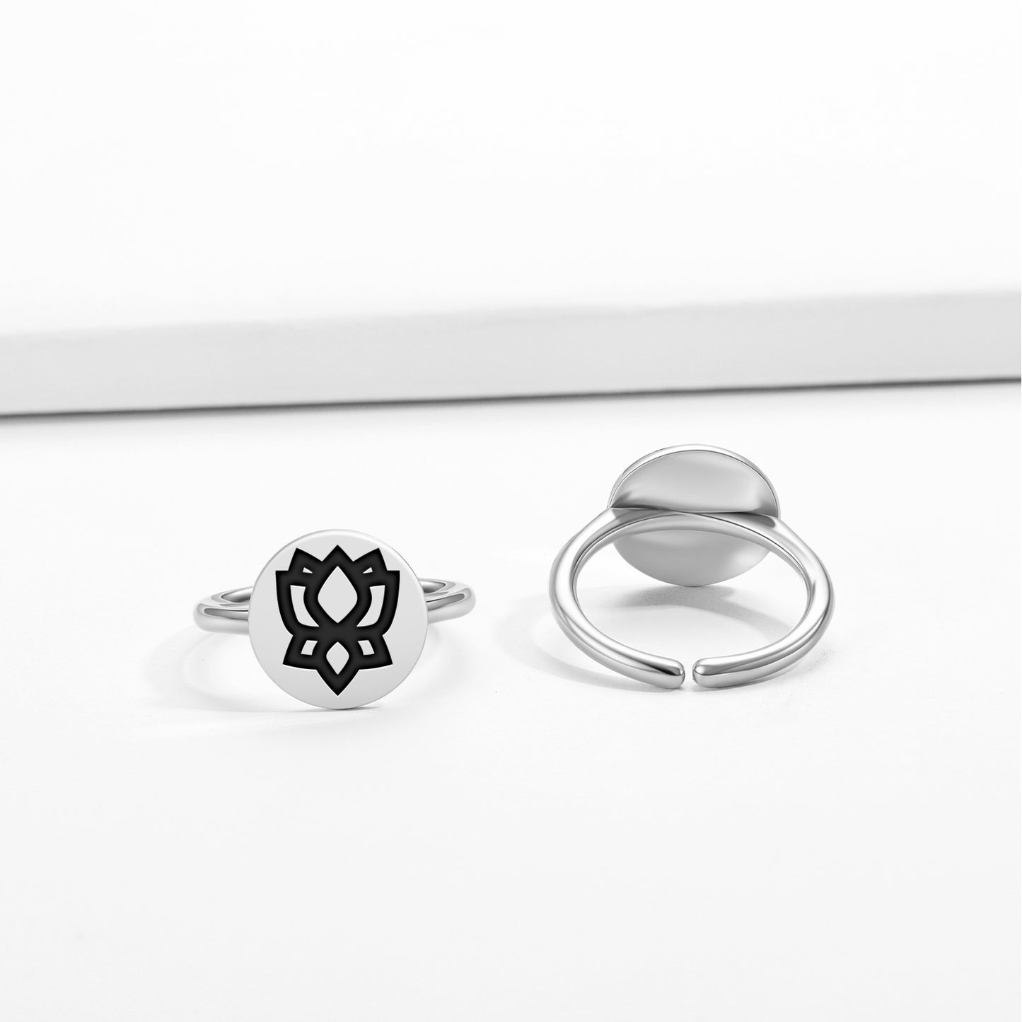 Padme – Lotus Ashtamangala Symbols Adjustable Open Ring