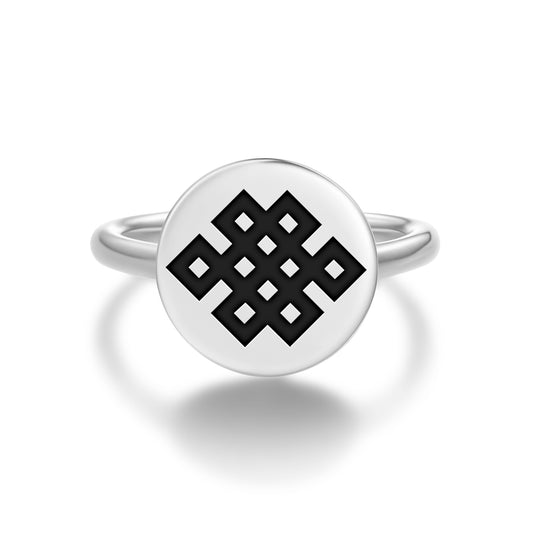Shrivatsa – Endless Knot Ashtamangala Symbols Adjustable Open Ring