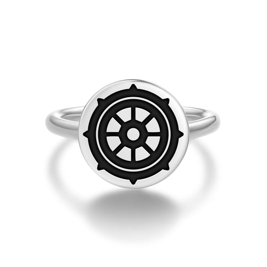 Dharmachakra – Wheel of Law Ashtamangala Symbols Adjustable Open Ring