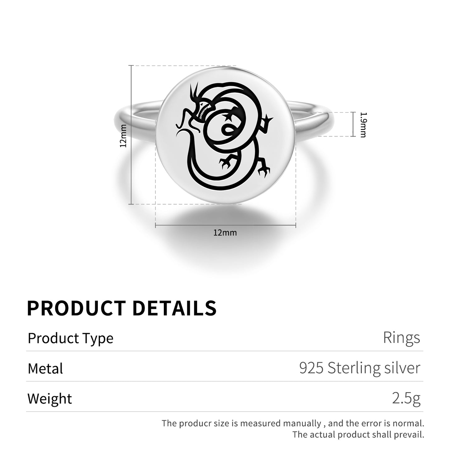 Long Wang Dragon Chinese Symbols Adjustable Open Ring