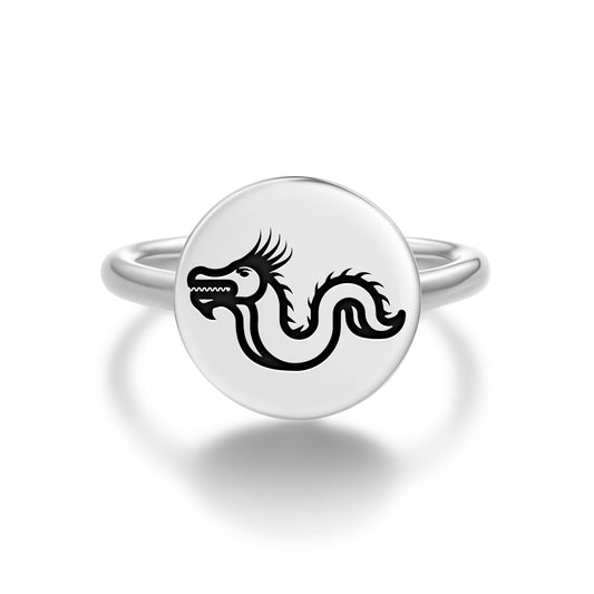 Huanglong Dragon Chinese Symbols Adjustable Open Ring