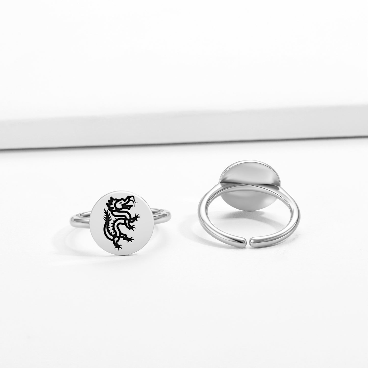 Panlong Dragon Chinese Symbols Adjustable Open Ring