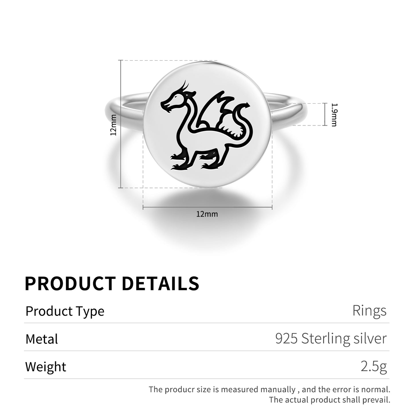 Yinglong Dragon Chinese Symbols Adjustable Open Ring