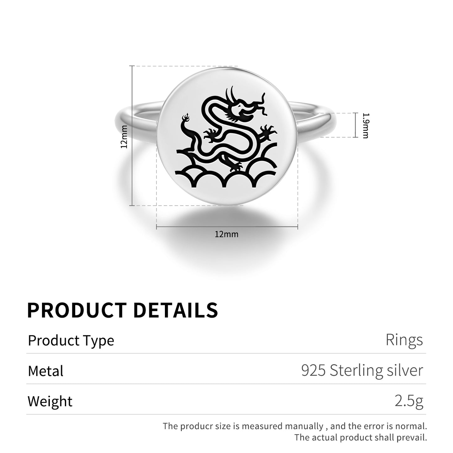 Dilong Dragon Chinese Symbols Adjustable Open Ring