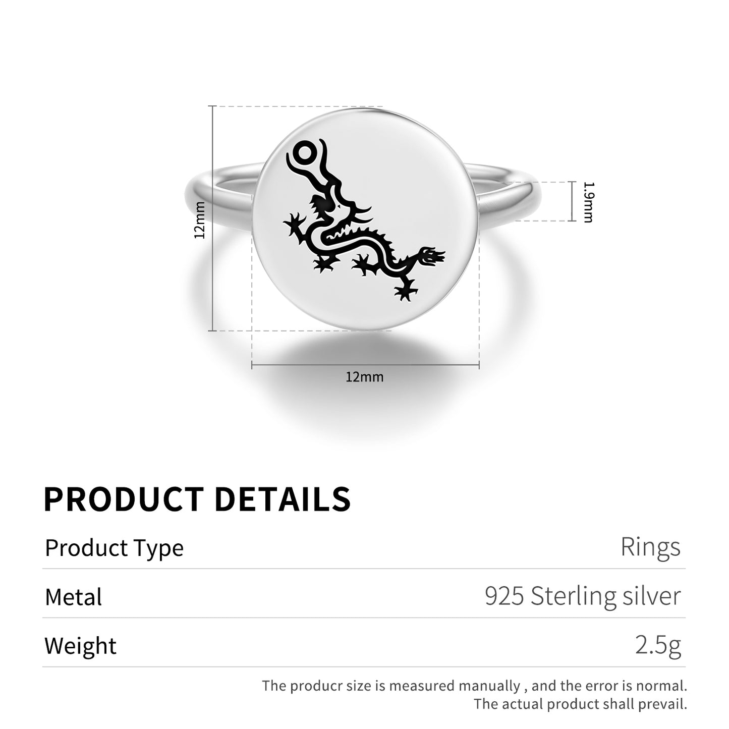 Fucanglong Dragon Chinese Symbols Adjustable Open Ring