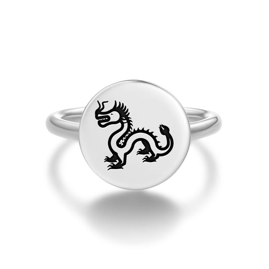 Shenlong Dragon Chinese Symbols Adjustable Open Ring
