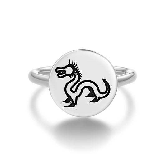 Tianlong Dragon Chinese Symbols Adjustable Open Ring