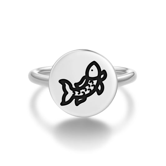 Goldfish Chinese Symbols Adjustable Open Ring